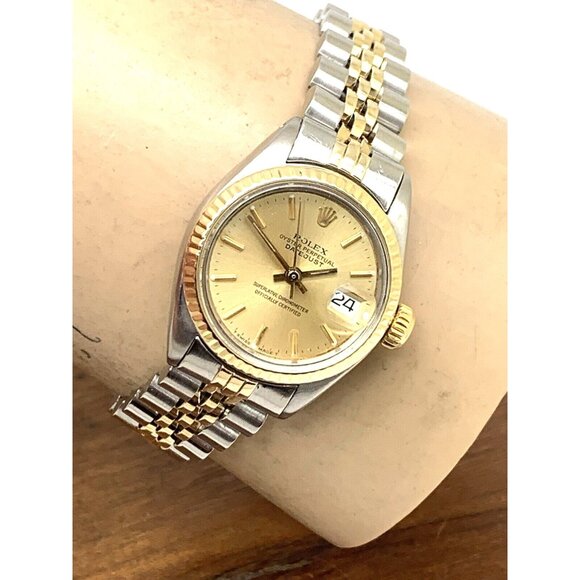 Rolex Datejust Women's Watch 6917 Vintage Swiss Automatic Steel 18k Gold 26mm - Picture 11 of 13